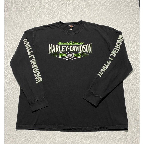 Harley Davidson Ramstein Air Base Germany Long Sleeve Shirt Mens 3XL Black Skull - Picture 2 of 7